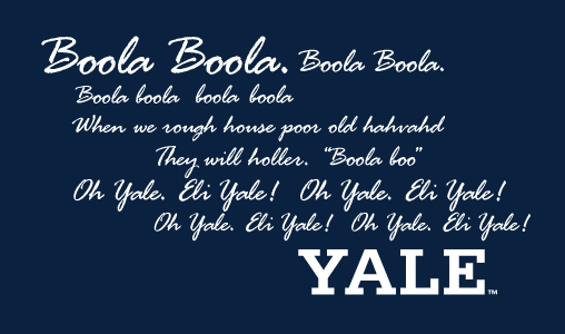 Yale Boola Boola Motto, White on PMS 289 variant