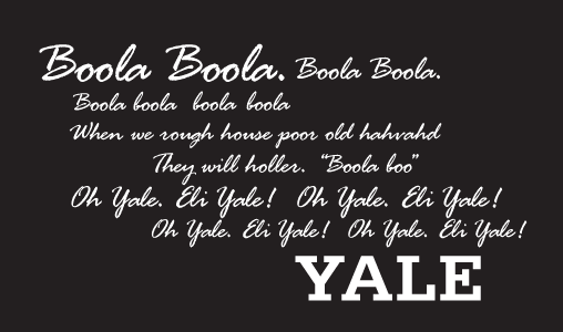 Yale Boola Boola Motto, White on black variant