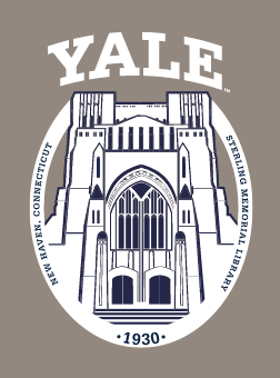 Sterling Memorial Library logo, White on PMS Warm Gray 7 variant