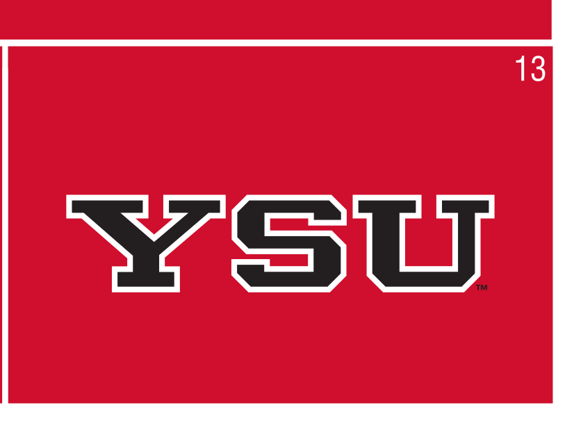 Athletic Letter Mark 'YSU', white with black outline on red variant, cell 13