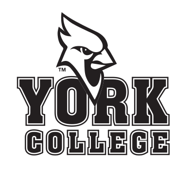York College wordmark with mascot, black/white variant, cell 13
