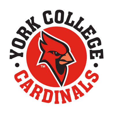 York College Cardinals arched wordmark with mascot, full color variant, cell 23