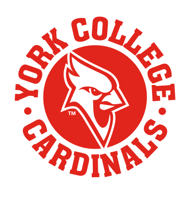 York College Cardinals arched wordmark with mascot, red/white variant, cell 24