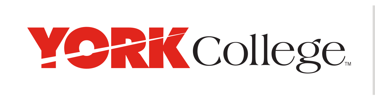 YORK College wordmark, red and black variant, cell 35